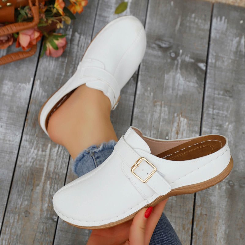 Women Buckle Strap Comfort Mules Slip On Adjustable Footwear For Daily Travel Outdoor Activities
