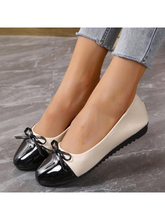 Women Cap Toe Bow Ballet Flats Slip On Comfortable Footwear For Office Work Party Daily Casual Use