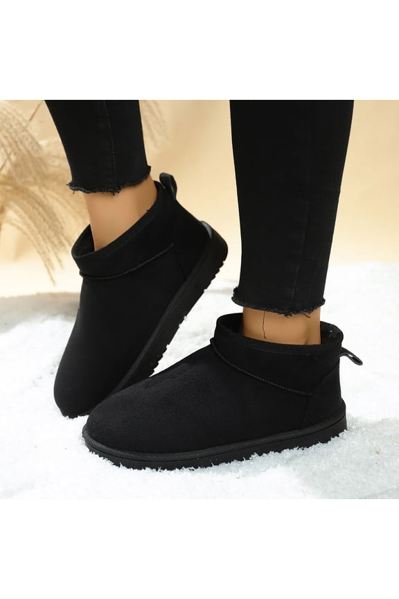 Women Classic Minimalist Fleece Lined Slip On Mini Ankle Winter Boots Round Toe Footwear For Casual Outdoor