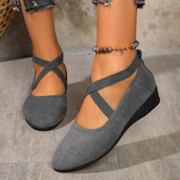Bkhluea Women Crisscross Elastic Strap Wedge Flats Slip On Comfortable Footwear For Office Work Daily Casual Outdoor Activities