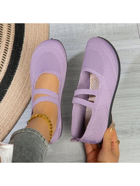 Women Double Strap Knit Mary Jane Flats Slip On Comfortable Footwear For Office Work Daily Casual Outdoor Activities