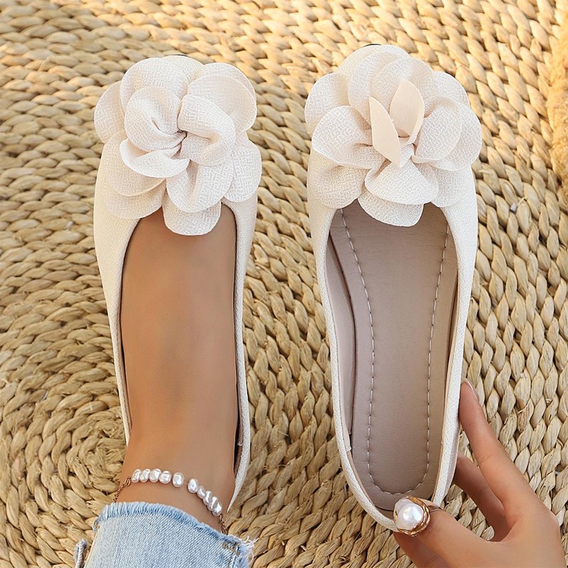 Women Fabric Flower Embellished Ballet Flats Slip On Comfortable Footwear For Office Work Party Daily Casual Use