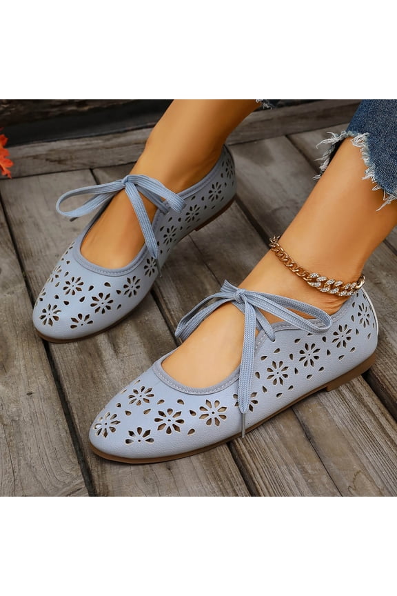 Women Floral Cutout Mary Jane Flats Elastic Strap Footwear For Office Casual Outdoor Daily Activities
