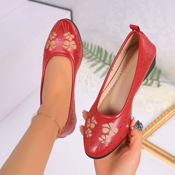 Bkhluea Women Floral Perforated Wedge Flats Slip On Comfortable Footwear For Office Work Daily Casual Outdoor Activities