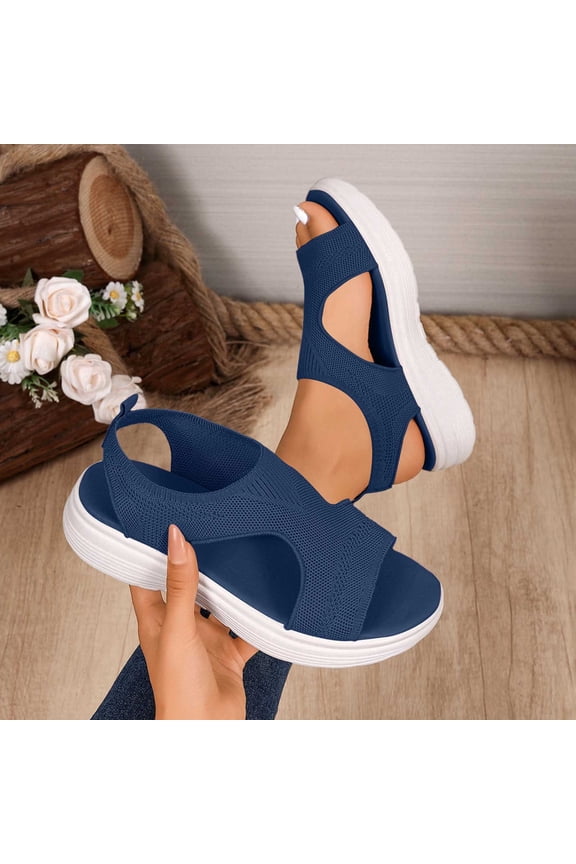 Women Knit Sandals Open Toe Platform Ankle Strap Shoes Summer Casual Walking Beach Travel Hiking