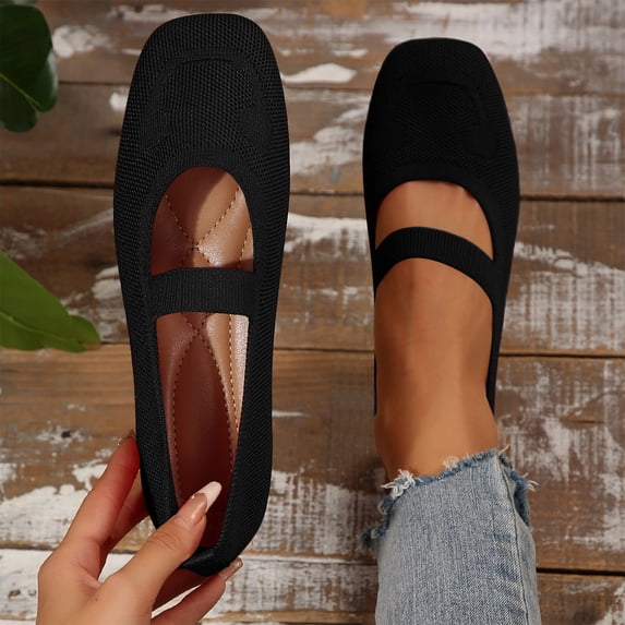 Bkhluea Women Knit Square Toe Mary Jane Flats Comfortable Footwear For Office Casual Outdoor Daily Activities