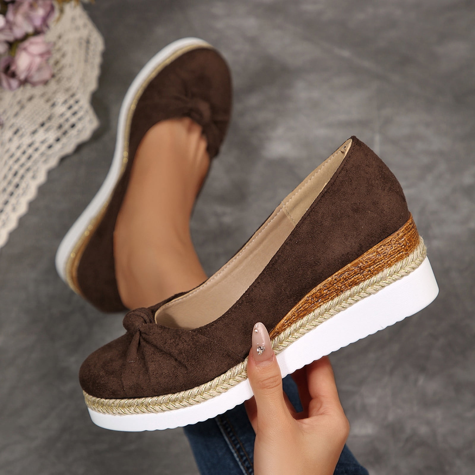 Bkhluea Women Knotted Espadrille Wedge Platform Shoes Comfortable ...