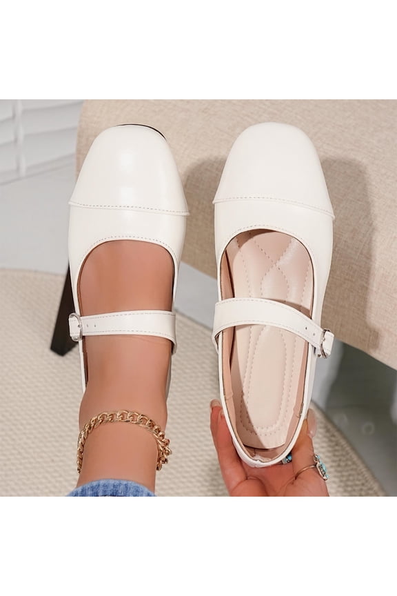 Women Leather Cap Toe Buckle Strap Mary Jane Flats Comfortable Footwear For Office Casual Outdoor Daily Activities