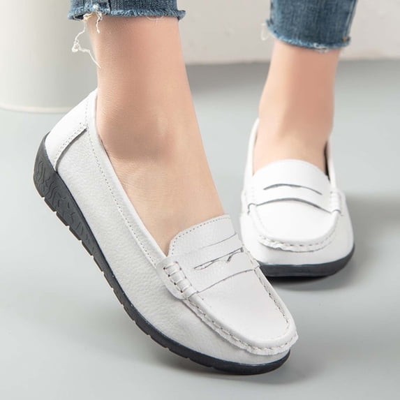Bkhluea Women Leather Slip On Loafers Comfortable Footwear For Office Casual Outdoor Daily Activities