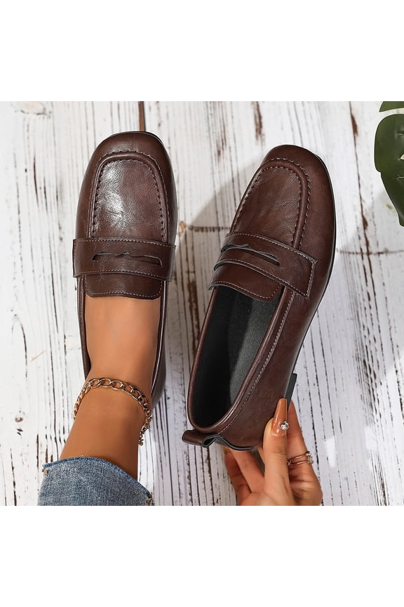 Women Loafers Patent Leather Slip On Shoes Square Toe For Work Office Business Casual Daily Wear