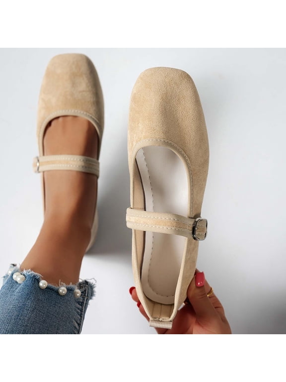 Women Mary Jane Flats Suede Buckle Slip On Shoes For Work Office Party Daily Casual Wear