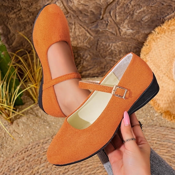 Bkhluea Women Mary Jane Wedge Flats Buckle Strap Comfortable Footwear For Office Work Daily Casual Outdoor Activities