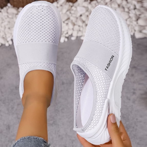 Bkhluea Women Mesh Backless Slip On Sneakers Breathable Comfortable Footwear For Outdoor Hiking Travel Casual Daily Activities