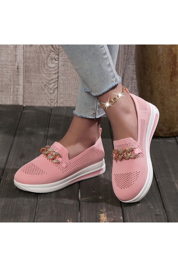 Women Mesh Chain Accent Slip-On Sneakers Comfortable Footwear For Daily Travel Outdoor Activities