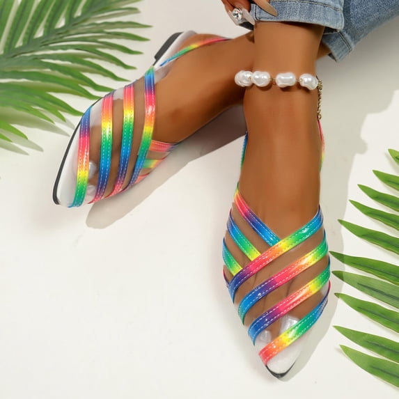 Bkhluea Women Mesh Stripe Slingback Flats Slip On Comfortable Footwear For Office Work Party Daily Casual Outdoor Activities