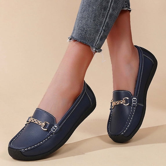 Bkhluea Women Metal Chain Loafer Slip On Shoes Comfortable Footwear For Office Casual Outdoor Daily Activities