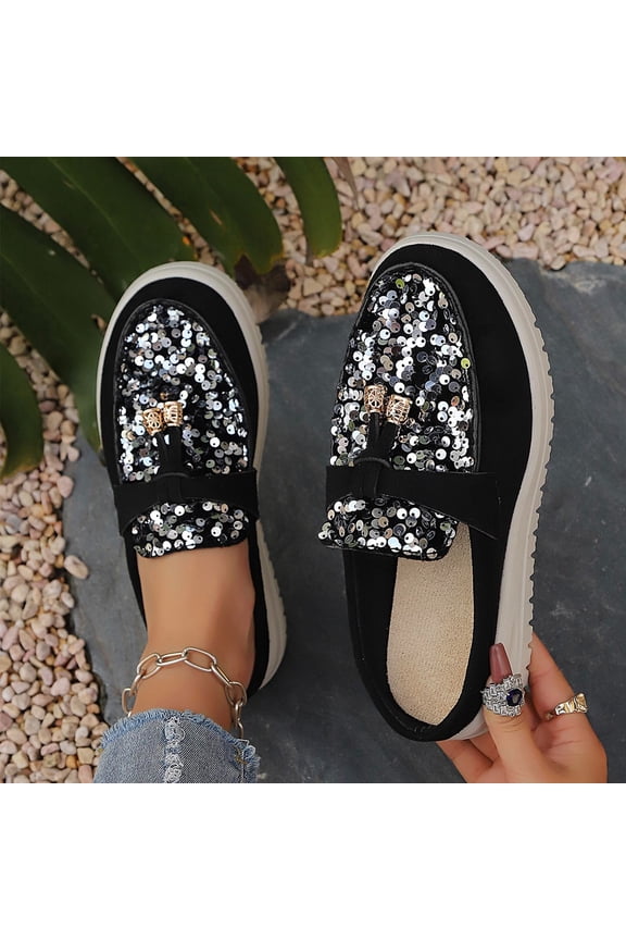 Women Multicolor Sequin Bow Platform Mule Slides Comfortable Footwear For Beach Travel Daily Casual Outdoor Activities