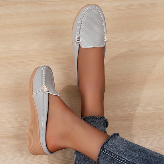 Bkhluea Women Perforated Wedge Mule Loafers Slip On Comfortable Footwear For Office Work Daily Casual Outdoor Activities