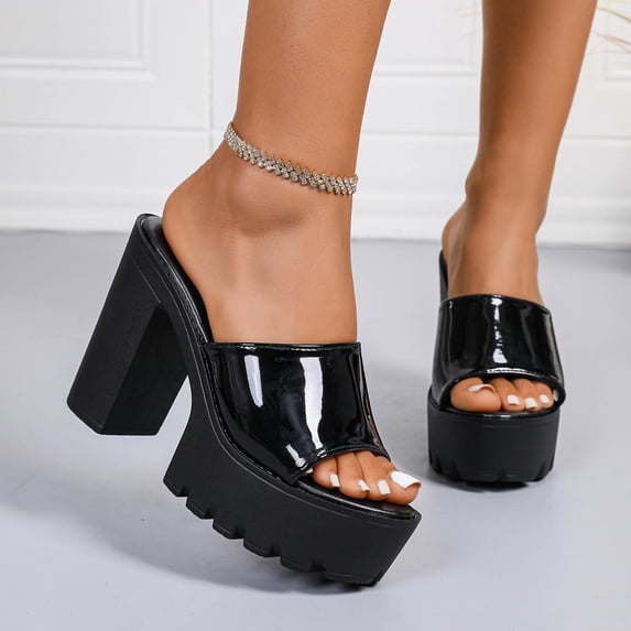 Bkhluea Women Platform Block Heel Slide Shoes Open Toe Comfortable Footwear For Party Daily Casual Use