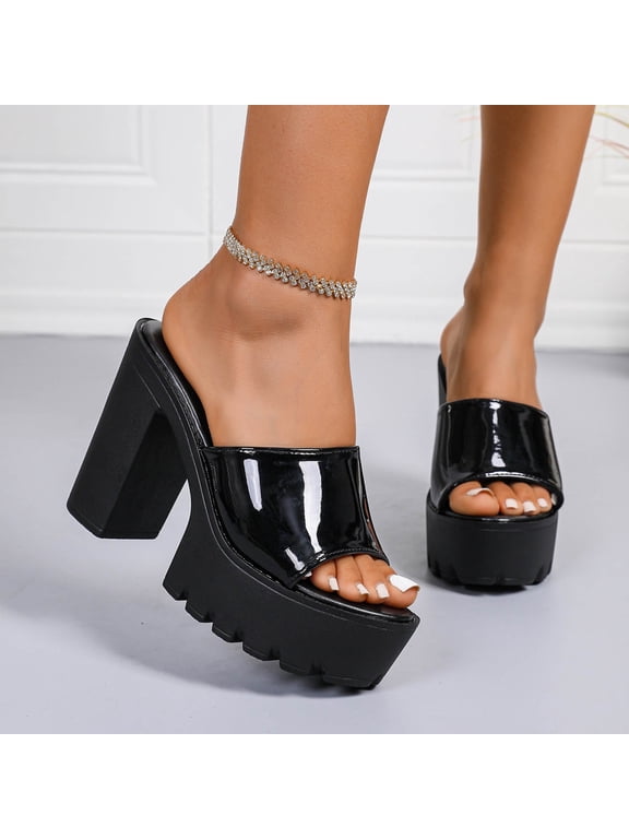Women Platform Block Heel Slide Shoes Open Toe Comfortable Footwear For Party Daily Casual Use