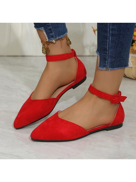 Women Pointed Toe D'Orsay Ankle Strap Flat Pumps Suede Adjustable Strap Footwear For Office Casual Outdoor Daily Commute Wedding