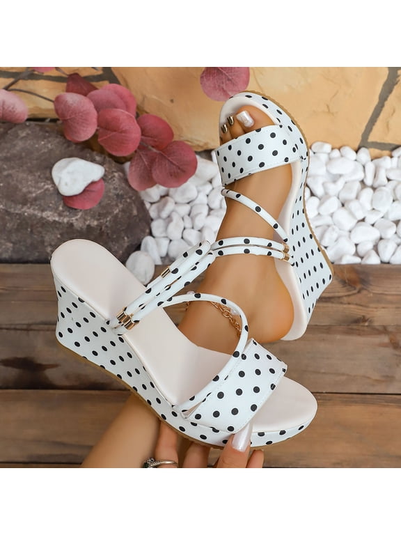 Women Polka Dot Print Two Strap Wedge Mule Sandals Comfortable Footwear For Casual Outdoor Daily Activities