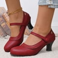 thumbnail image 1 of Bkhluea Women Scalloped Mary Jane Heels Adjustable Strap Comfortable Footwear For Office Work Party Daily Casual Use, 1 of 7