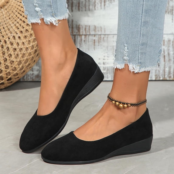 Bkhluea Women Solid Suede Wedge Flats Slip On Comfortable Footwear For Office Work Daily Casual Outdoor Activities