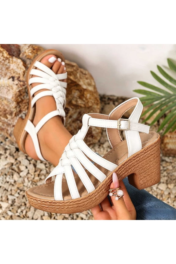 Women Strappy Caged Block Heel Espadrille Sandals Adjustable Comfortable Footwear For Party Casual Outdoor Daily Activities