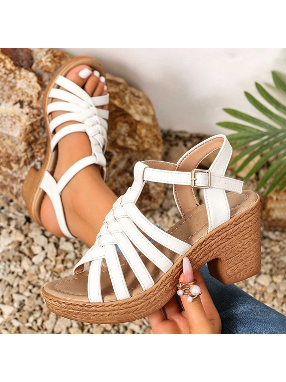 Women Strappy Caged Block Heel Espadrille Sandals Adjustable Comfortable Footwear For Party Casual Outdoor Daily Activities