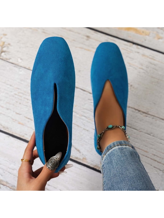 Women Suede V-Cut Pointed Toe Slip On Loafers Comfortable Footwear For Office Casual Outdoor Daily Activities