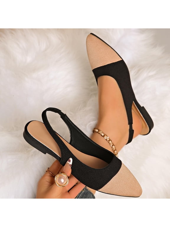 Women Two Tone Slingback Pointed Toe Flats Comfortable Footwear For Office Casual Outdoor Daily Activities