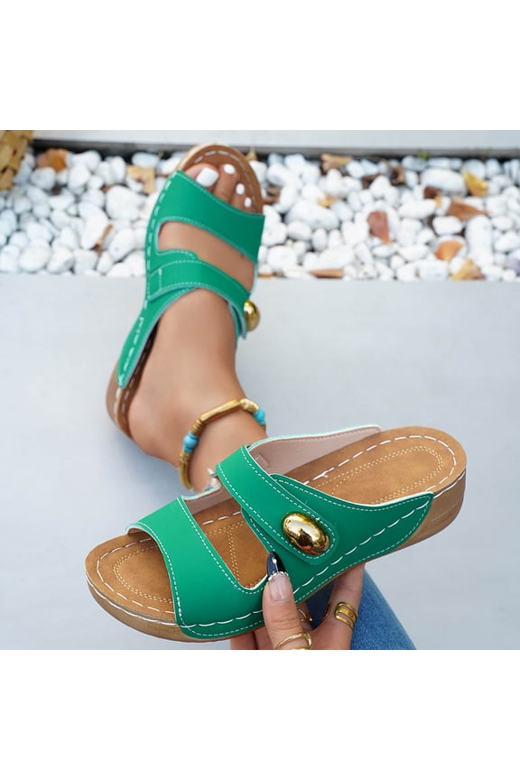 Women Wedge Slide Sandals Dual Strap Metal Buckle Shoes Comfortable For Casual Home Travel Daily Outdoor Activities