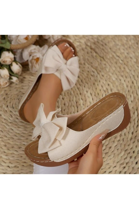 Women's Bow Sandals Square Open Toe Slip on Dressy Summer Sandals Wedge Sandals Platform Slides Platform Espadrilles Sandals