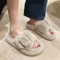 thumbnail image 1 of Bkhluea Women's Memory Foam Faux Fur Lined Open Toe Slippers for Women House Shoes Indoor and Outdoor, 1 of 5