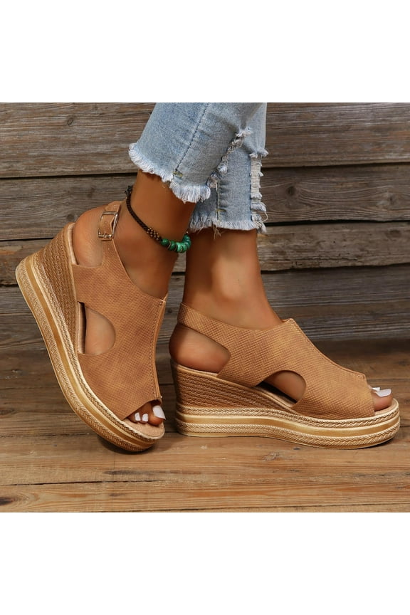 Women's Platform Wedge Sandals, Comfortable Peep-Toe Cork Casual & Dressy Summer Lightweight Shoes for All Day Wear
