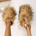 thumbnail image 1 of Bkhluea Womens Fluffy Faux Fur Slides Furry Soft Plush House Slippers Shoes Indoor Outdoor Slip On Slipper, 1 of 7
