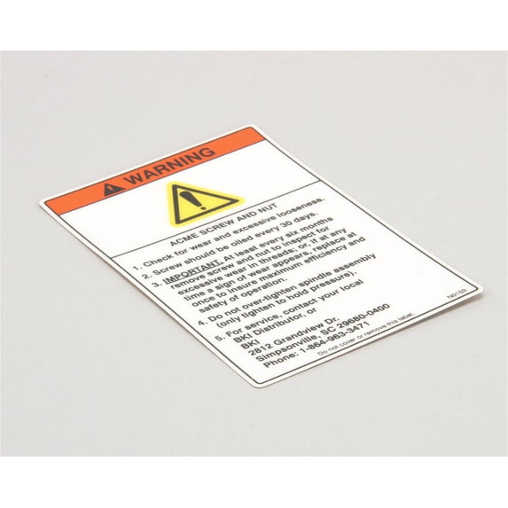 Bki Decal, Fkm Warning Acme Screw N0153 - Genuine OEM Replacement Part