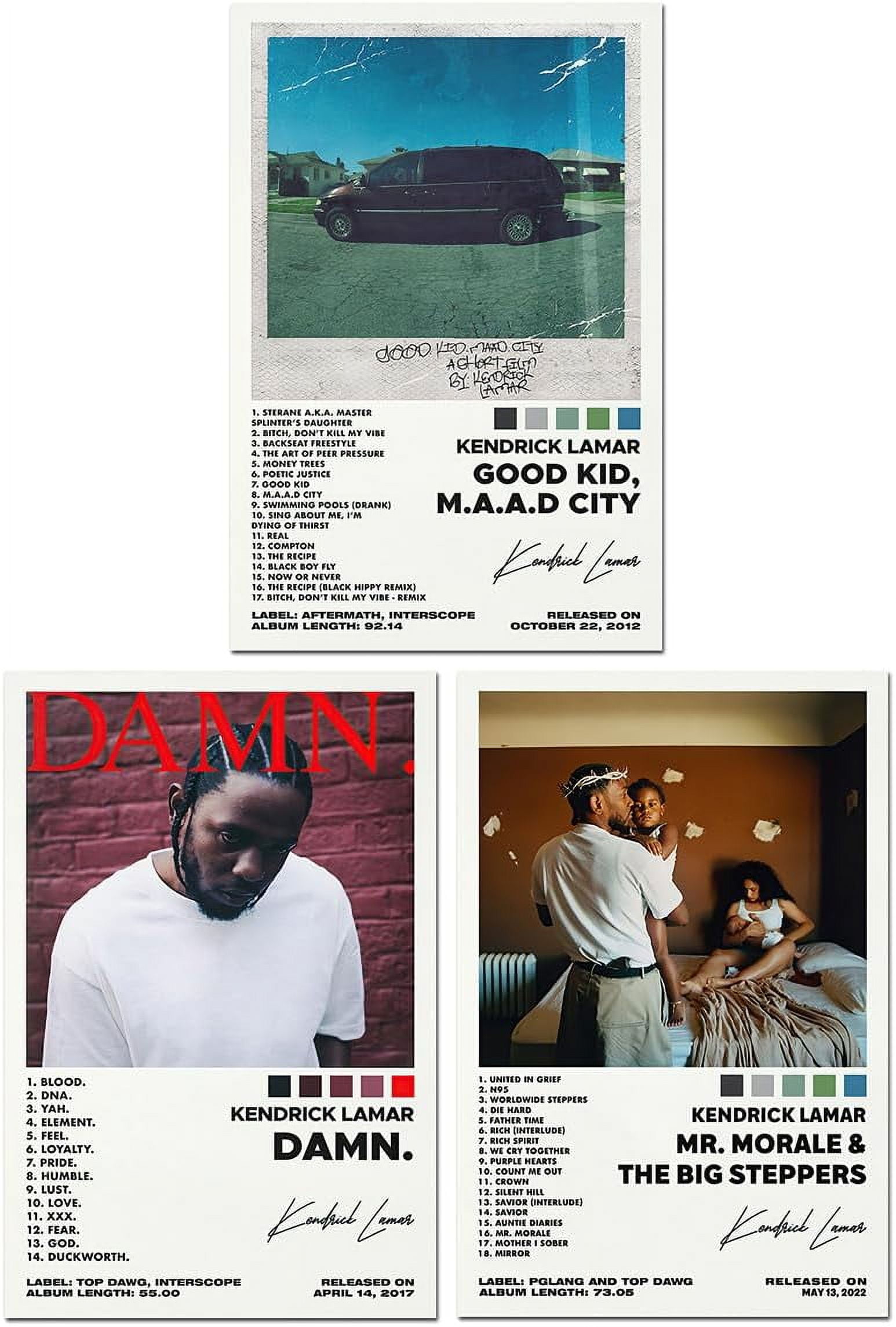 Bkioqoh Un set di 3 poster su tela, poster Kendrick, album estetici