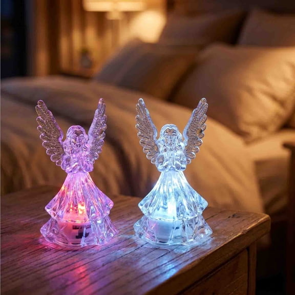 Bklubk 2 Pack Acrylic LED Night Light Color Changing Transparent Figurine Lamp Battery Powered Mini Table Lamp For Christmas Wedding Bedroom Decor