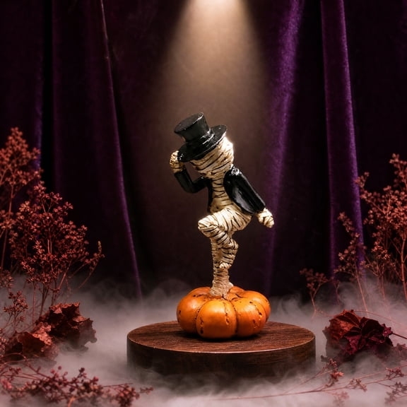 Bklubk Cute Dancing Mummy Pumpkin Halloween Statue.Spooky Fall Desktop Decor Figurine For Shelf Table Halloween Party Layout