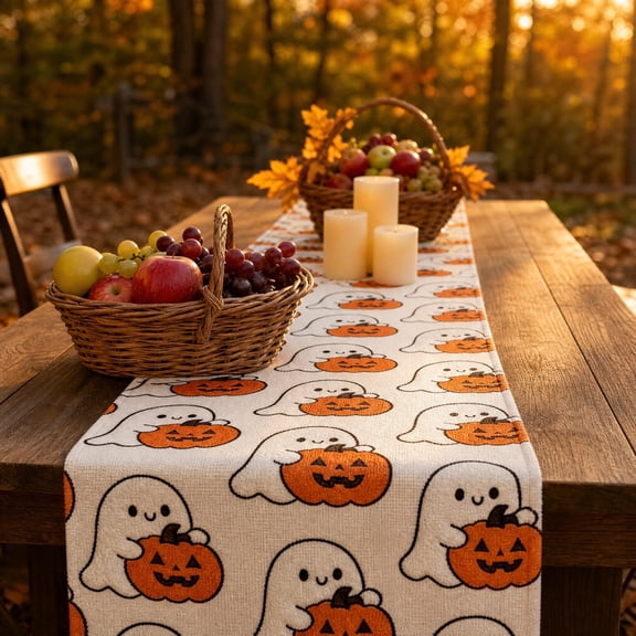 Bklubk Ghost Table Runner Halloween Theme Table Runner Ghost Halloween Fabric Kitchen Restaurant