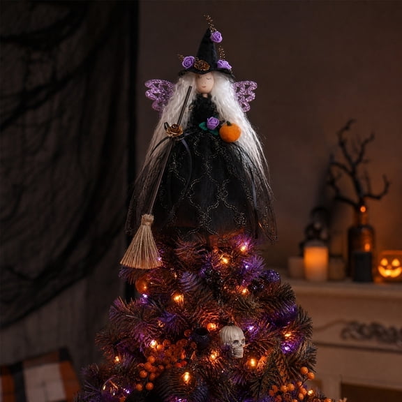 Bklubk Halloween Witch Doll Decor Ornament Black Dress Witch Figurine With Pumpkin For Home Party Decoration