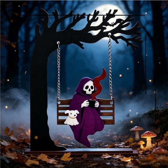 Bklubk Halloween Wooden Skeleton Tree Table DecorGrim With Ghost Dog Desktop Ornament