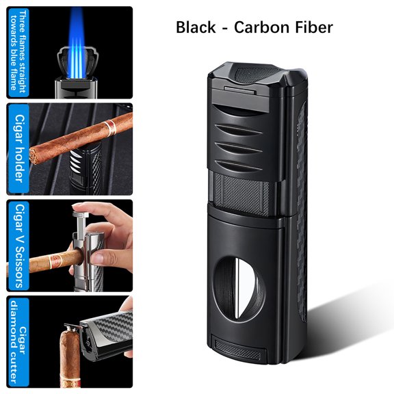 Bklubk Model Direct-Flame Torch Lighter, Rechargeable Portable Butane Lighter, 4-in-1 Multi-functional Tool for Outdoor and Kitchen (D)