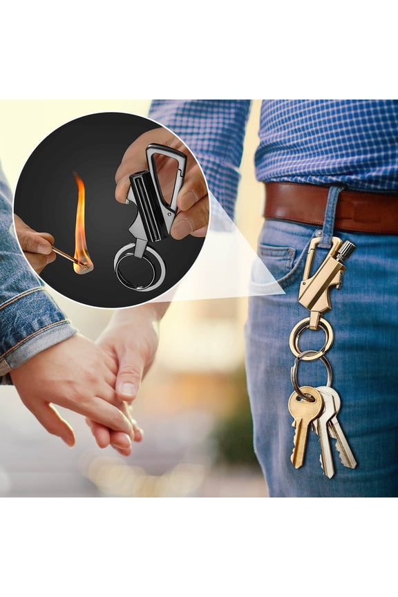 Multifunctional Match Kerosene Lighter with Bottle Opener Keychain, 6ml Refillable Oil, Portable Outdoor Survival Tool (Gold)