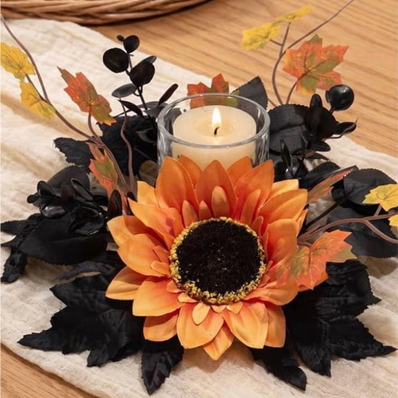 Bklubk Simulated Sunflowers Chrysanthemums Leaves Candlesticks Garlands Halloween Home Dining Table Arrangements