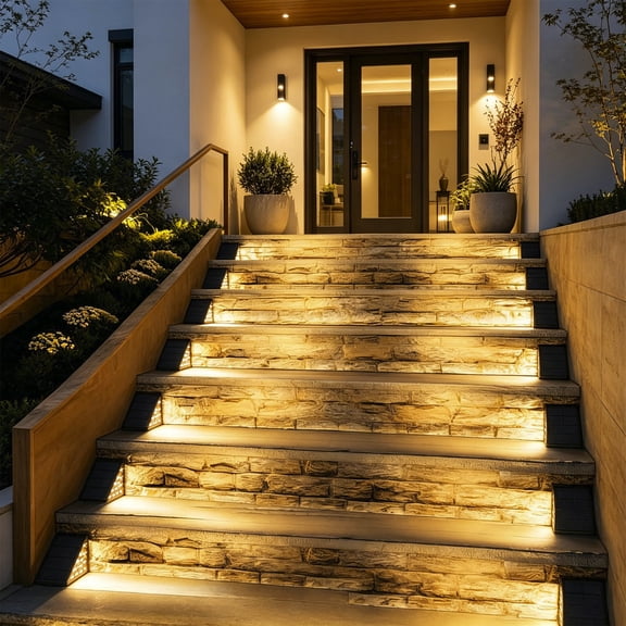 Bklubk Solar Powered LED Step Light Outdoor Motion Sensor Waterproof Stair Light Wall Mount Railing For Garden Patio Porch Yard Balco