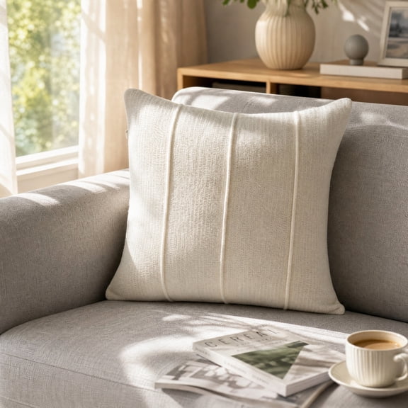 Bklubk Streamlined Perpendicular Bar Soft Pile Fabric Pillow Cover 45 Cm Stereoscopic Pressure Line Solid Color Angular Cushion Cover Sofa Soft Pillowcase