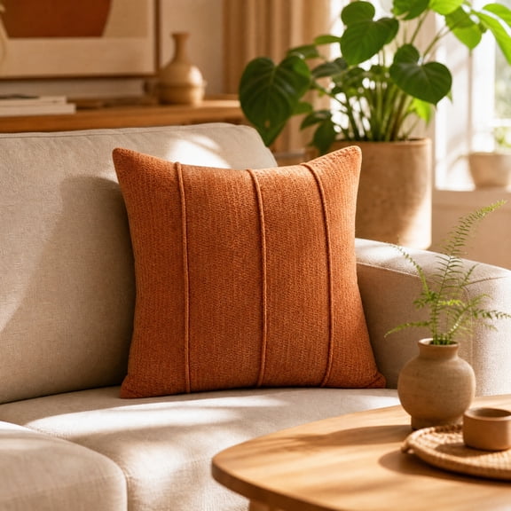 Bklubk Streamlined Perpendicular Bar Soft Pile Fabric Pillow Cover 45 Cm Stereoscopic Pressure Line Solid Color Angular Cushion Cover Sofa Soft Pillowcase